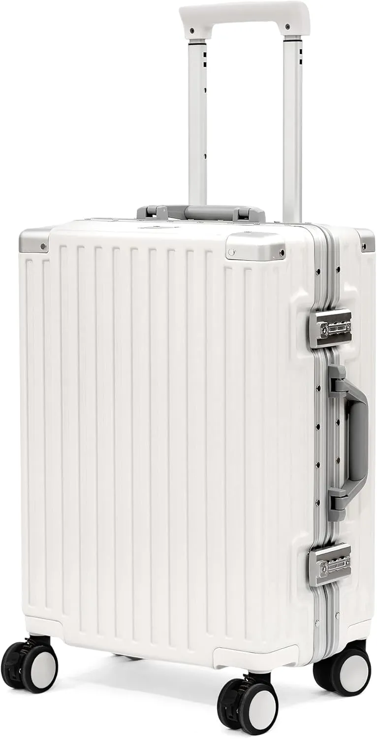 20inch Carry On Luggage 22x14x9 Airline Approved, Zipperless Luggage Carry On TSA Approved Hard Shell Suitcases, Lightweight Carry On Suitcases with Aluminum Frame, White