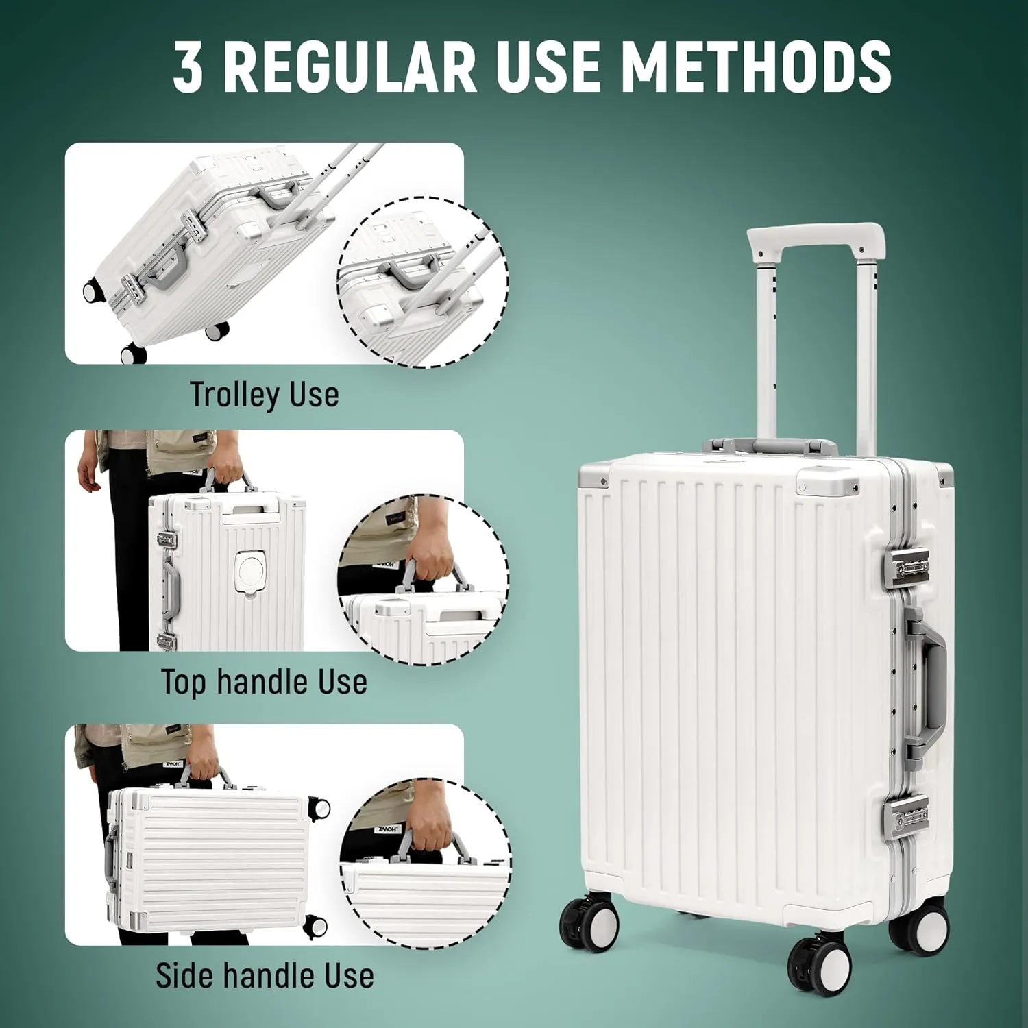20inch Carry On Luggage 22x14x9 Airline Approved, Zipperless Luggage Carry On TSA Approved Hard Shell Suitcases, Lightweight Carry On Suitcases with Aluminum Frame, White