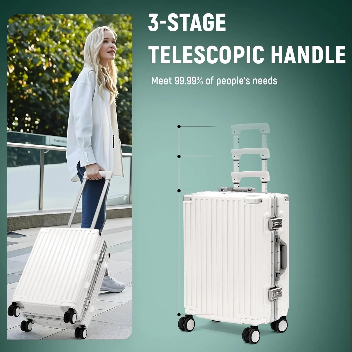 20inch Carry On Luggage 22x14x9 Airline Approved, Zipperless Luggage Carry On TSA Approved Hard Shell Suitcases, Lightweight Carry On Suitcases with Aluminum Frame, White
