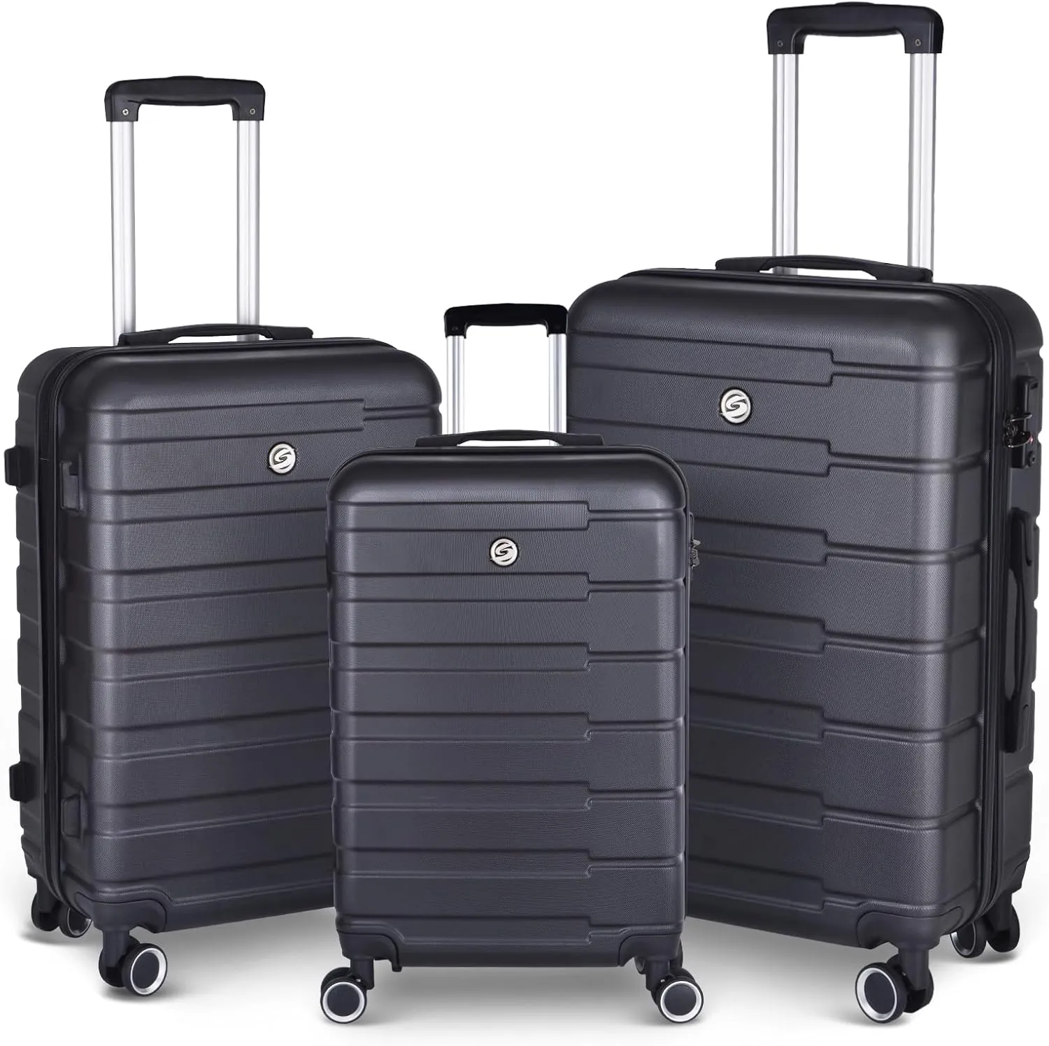 3 Piece Hardshell Luggage Suitcase Sets Hardside Carryon Luggage Set with 360 Degree Spinner Wheels for Travel (20"/24"/28") Black As Shown One Size