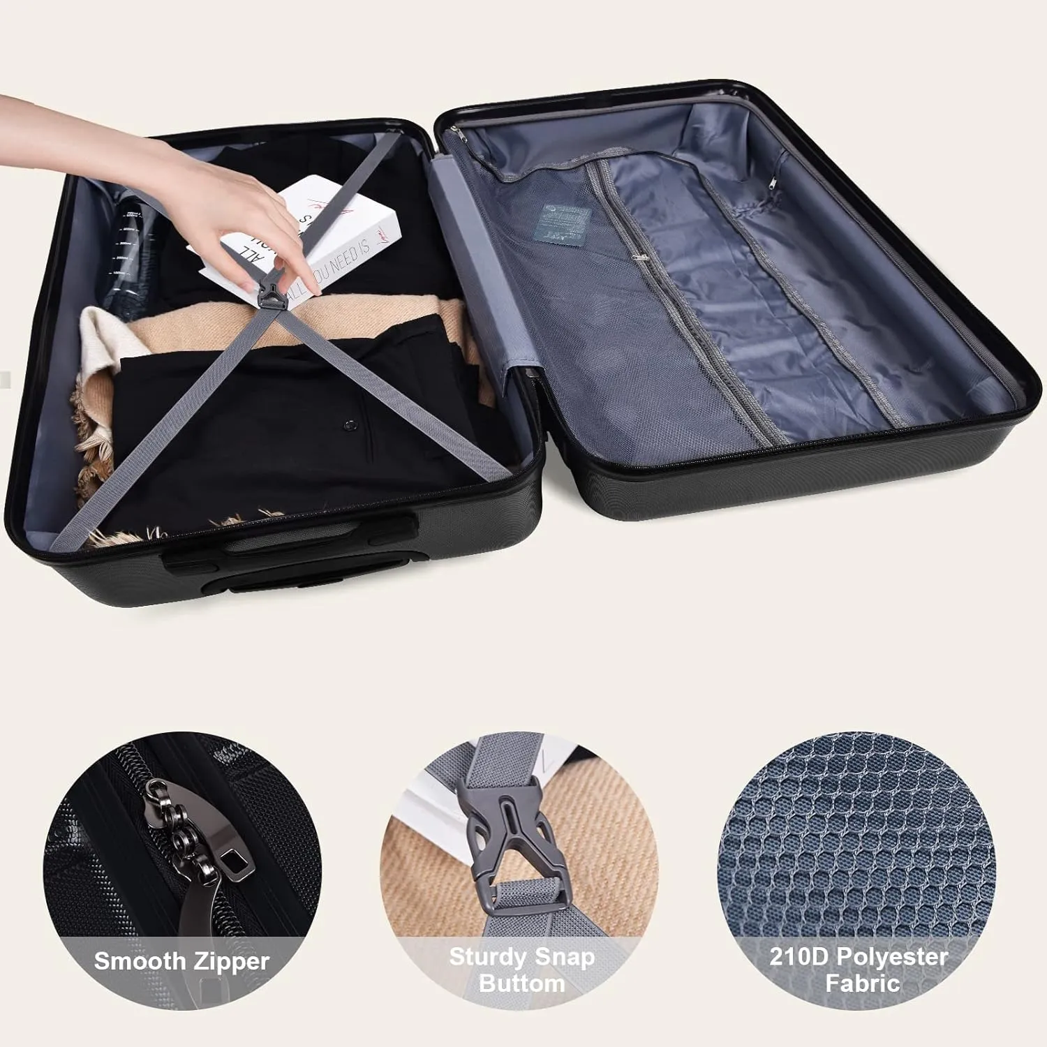 3 Piece Hardshell Luggage Suitcase Sets Hardside Carryon Luggage Set with 360 Degree Spinner Wheels for Travel (20"/24"/28") Black As Shown One Size