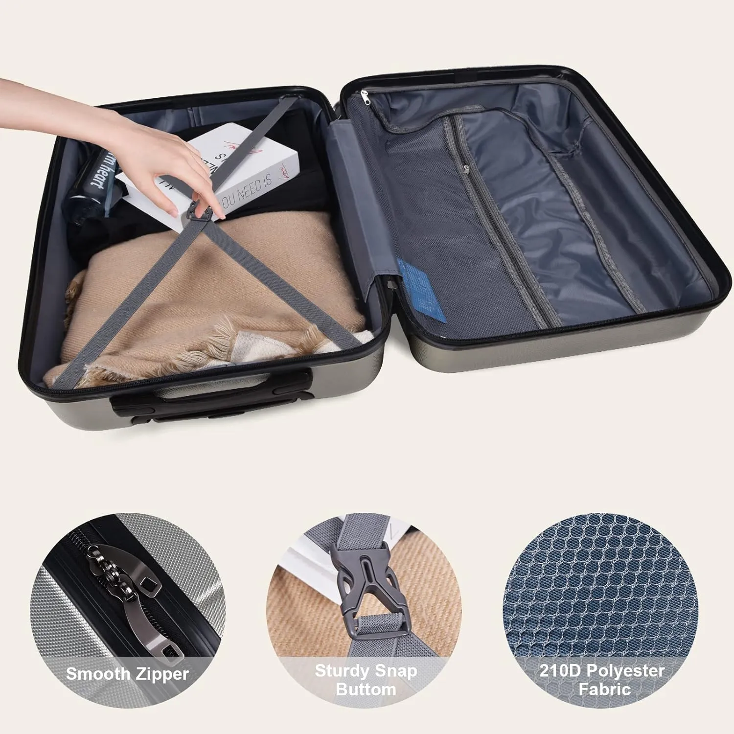 3 Piece Hardshell Luggage Suitcase Sets Hardside Carryon Luggage Set with 360 Degree Spinner Wheels for Travel (20"/24"/28") Cement Grey As Shown One Size