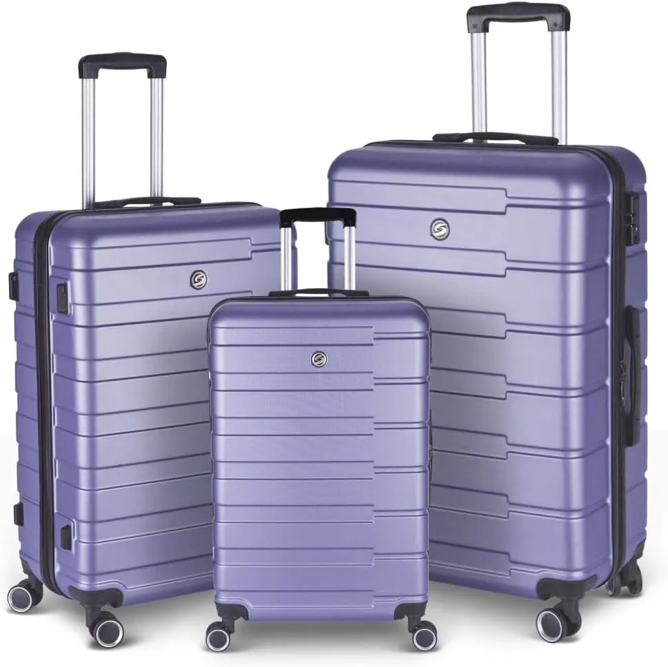 3 Piece Hardshell Luggage Suitcase Sets Hardside Carryon Luggage Set With 360 Degree Spinner Wheels For Travel (20"/24"/28") Lavender purple As shown