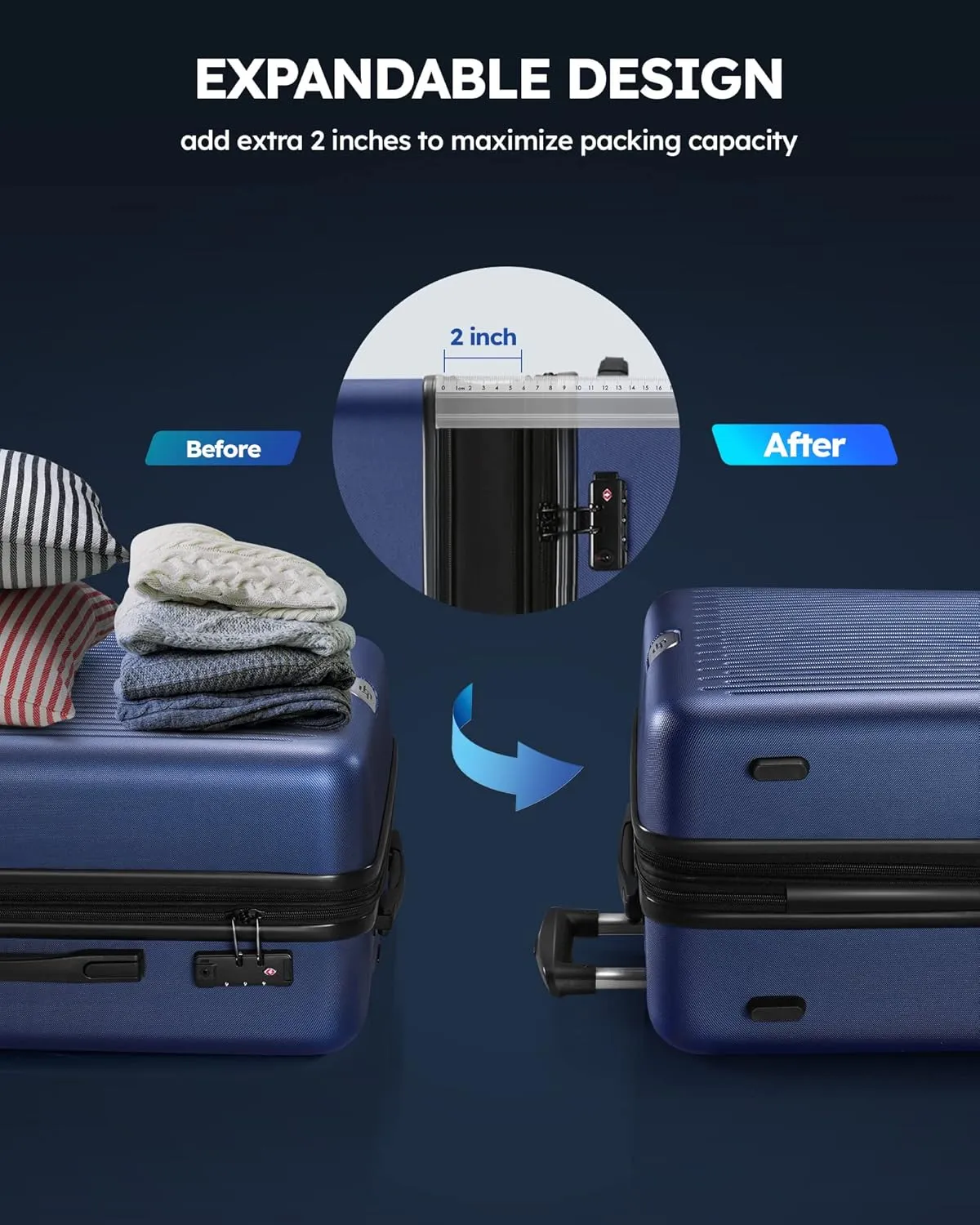 3 Piece Luggage Sets Expandable, Hardshell Travel Suitcase with Double Spinner Wheels and TSA Lock