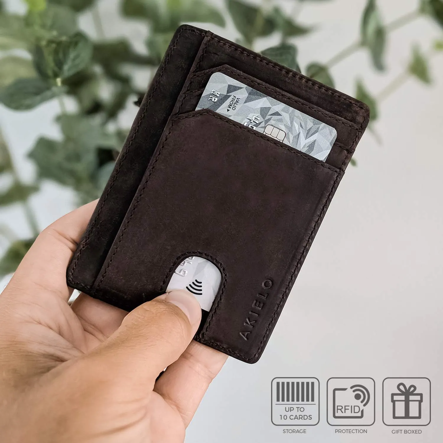 AKIELO RFID Blocking Credit Card Holder and Gift Box  Slim Wallets for Men  Minimalist Card Wallet (Bravo Collection)