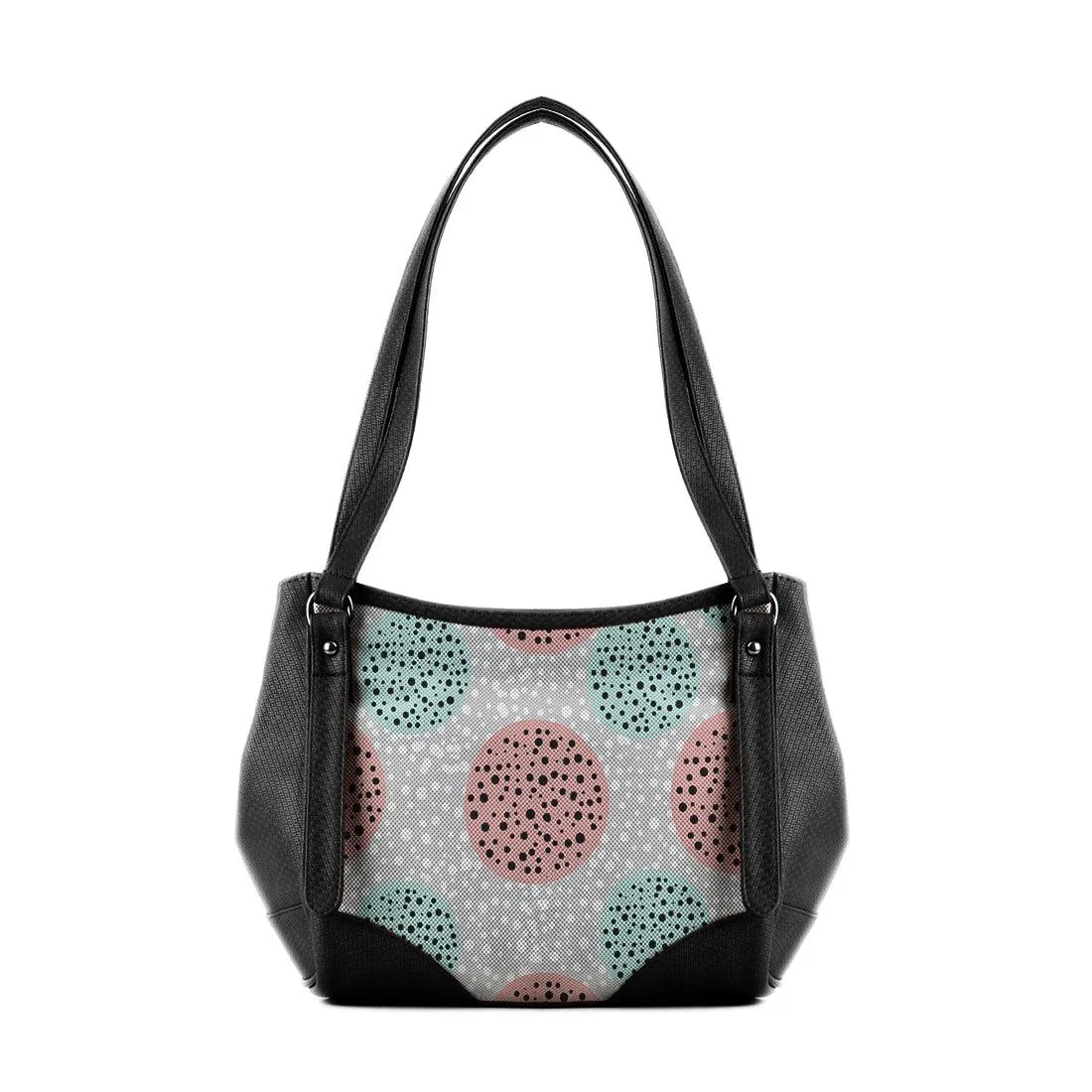 Black Leather Tote Bag Dots