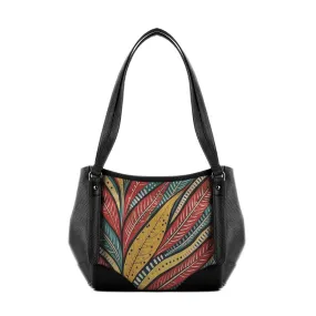 Black Leather Tote Bag leaves