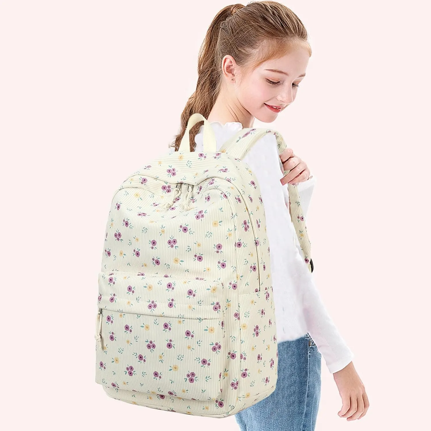 Bluboon Backpack for School Girls Women, Cute Corduroy Laptop Bookbag for Kids Teens, Durable Girls Lightweight Backpack