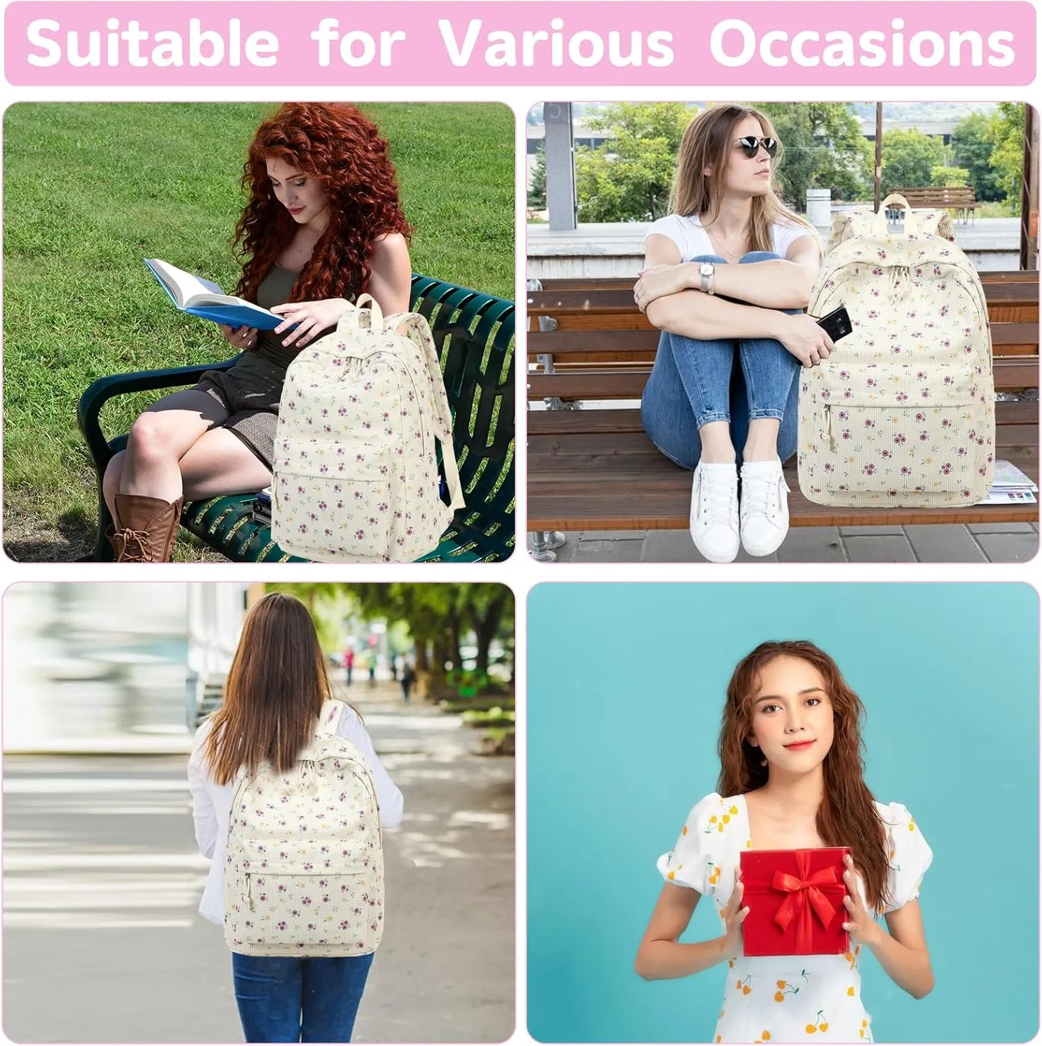Bluboon Backpack for School Girls Women, Cute Corduroy Laptop Bookbag for Kids Teens, Durable Girls Lightweight Backpack