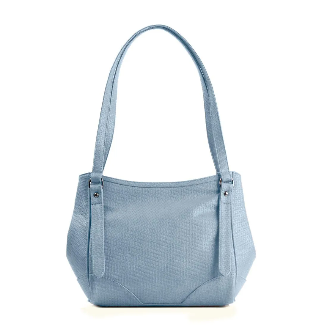 Blue Leather Tote Bag Purple Floral