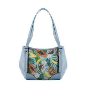 Blue Leather Tote Bag Tropical
