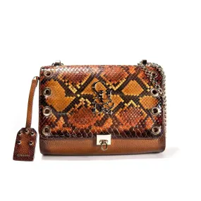 BOD53PI - Cuadra brown western casual leather python shoulder bag for women.