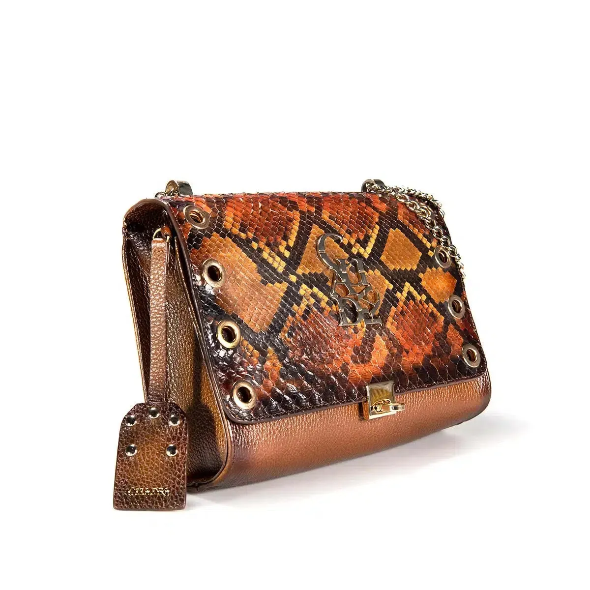 BOD53PI - Cuadra brown western casual leather python shoulder bag for women.