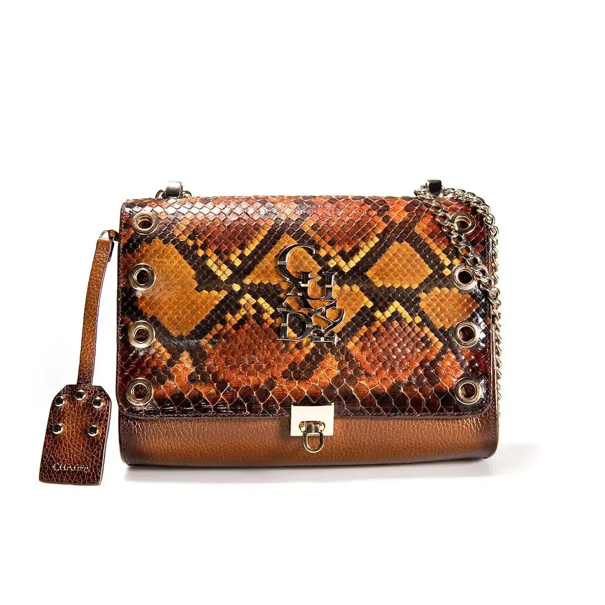 BOD53PI - Cuadra brown western casual leather python shoulder bag for women.