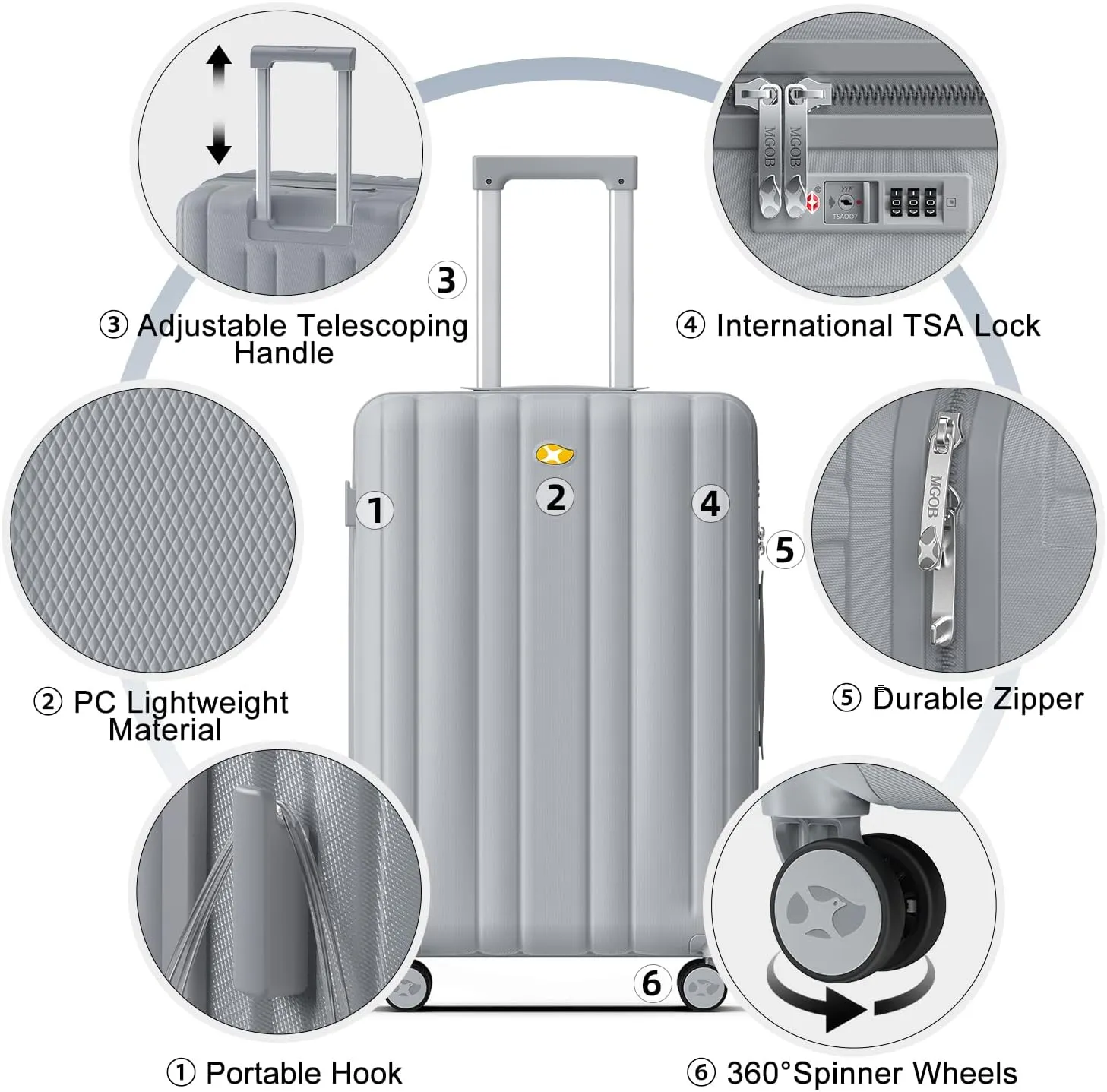 Checked Luggage 24 inch - Hard Shell Suitcase with Spinner Wheels, Lightweight PC Luggage with TSA Lock(Grey, Checked-Medium 24-Inch)