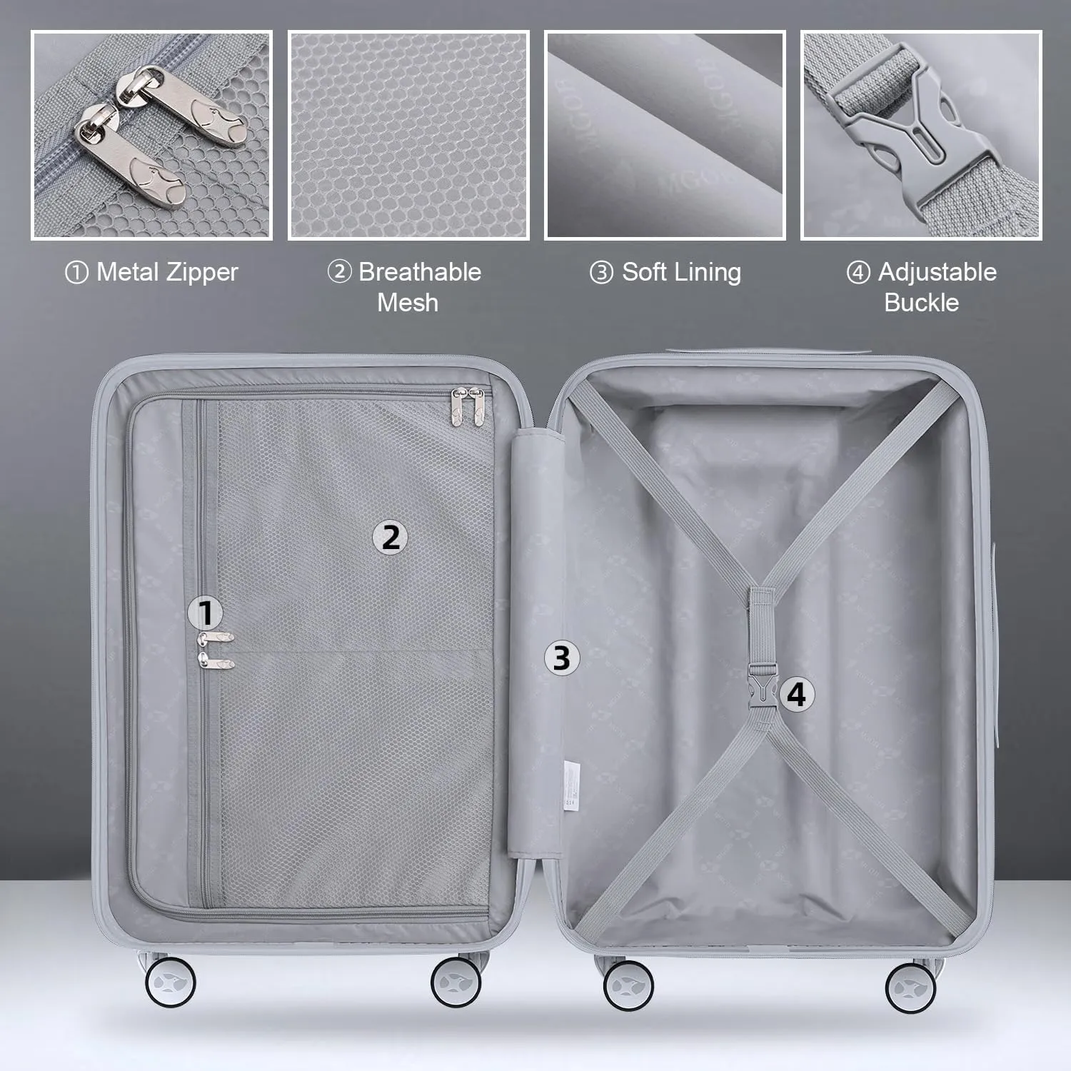 Checked Luggage 24 inch - Hard Shell Suitcase with Spinner Wheels, Lightweight PC Luggage with TSA Lock(Grey, Checked-Medium 24-Inch)