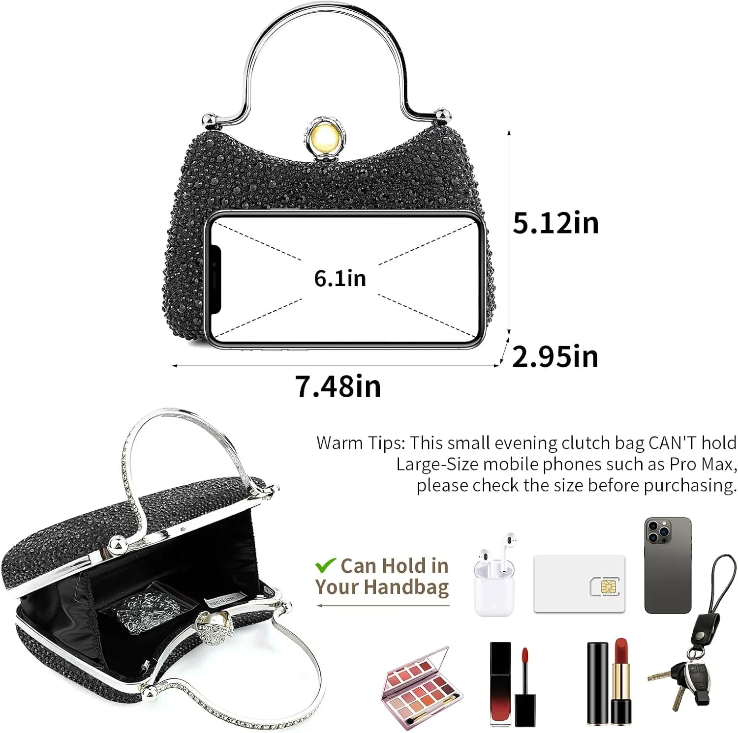 Comeon Evening Handbags for Women Rhinestone Evening Clutch Bag Sparkle Crystal Purses Party Wedding Formal Purses with Chain