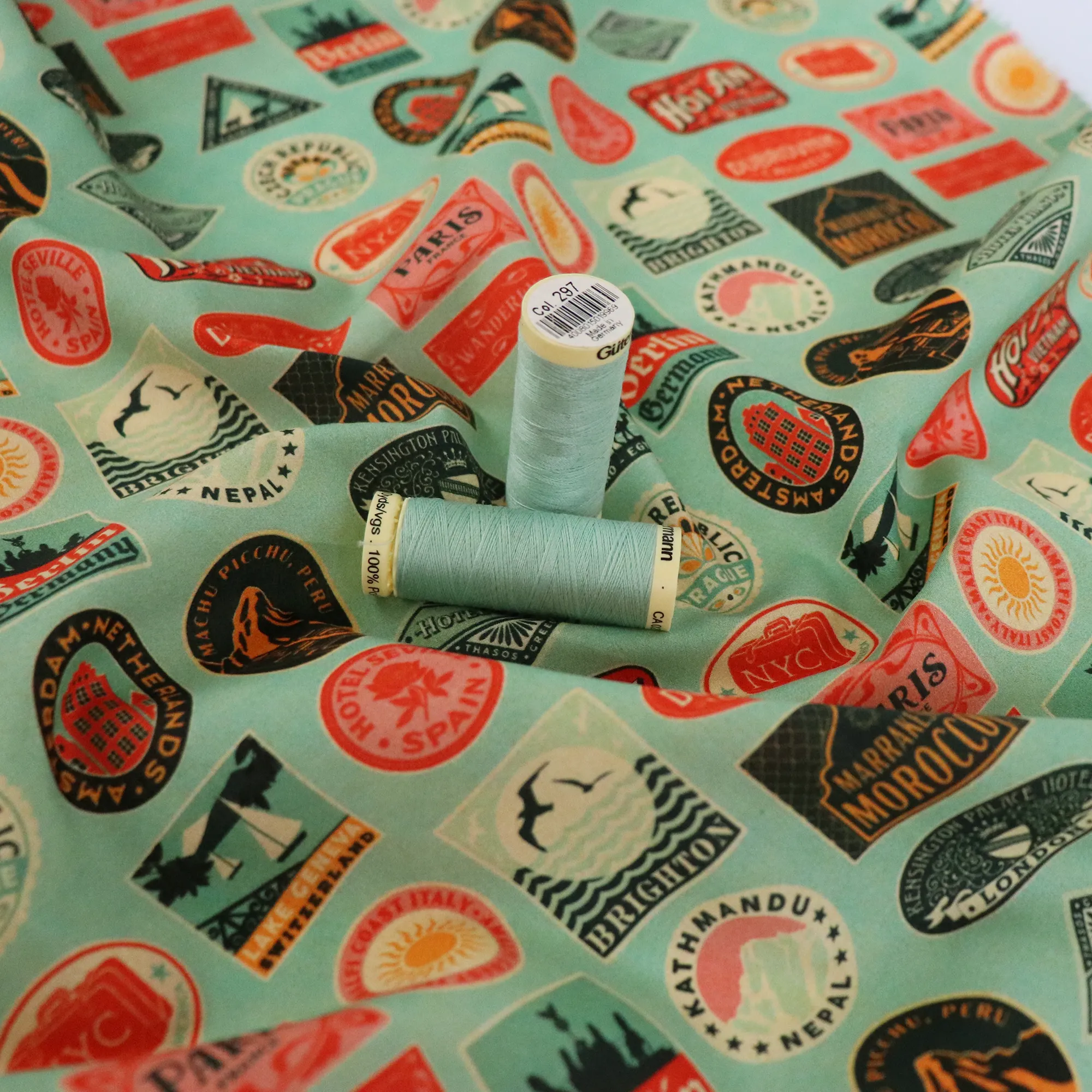 Cotton Lawn - Luggage Stamps - The Edit x Betty Woodhouse