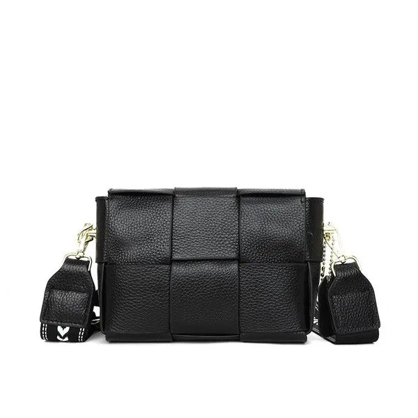 Elegant Geometric Strap Foldover Leather Crossbody Bag