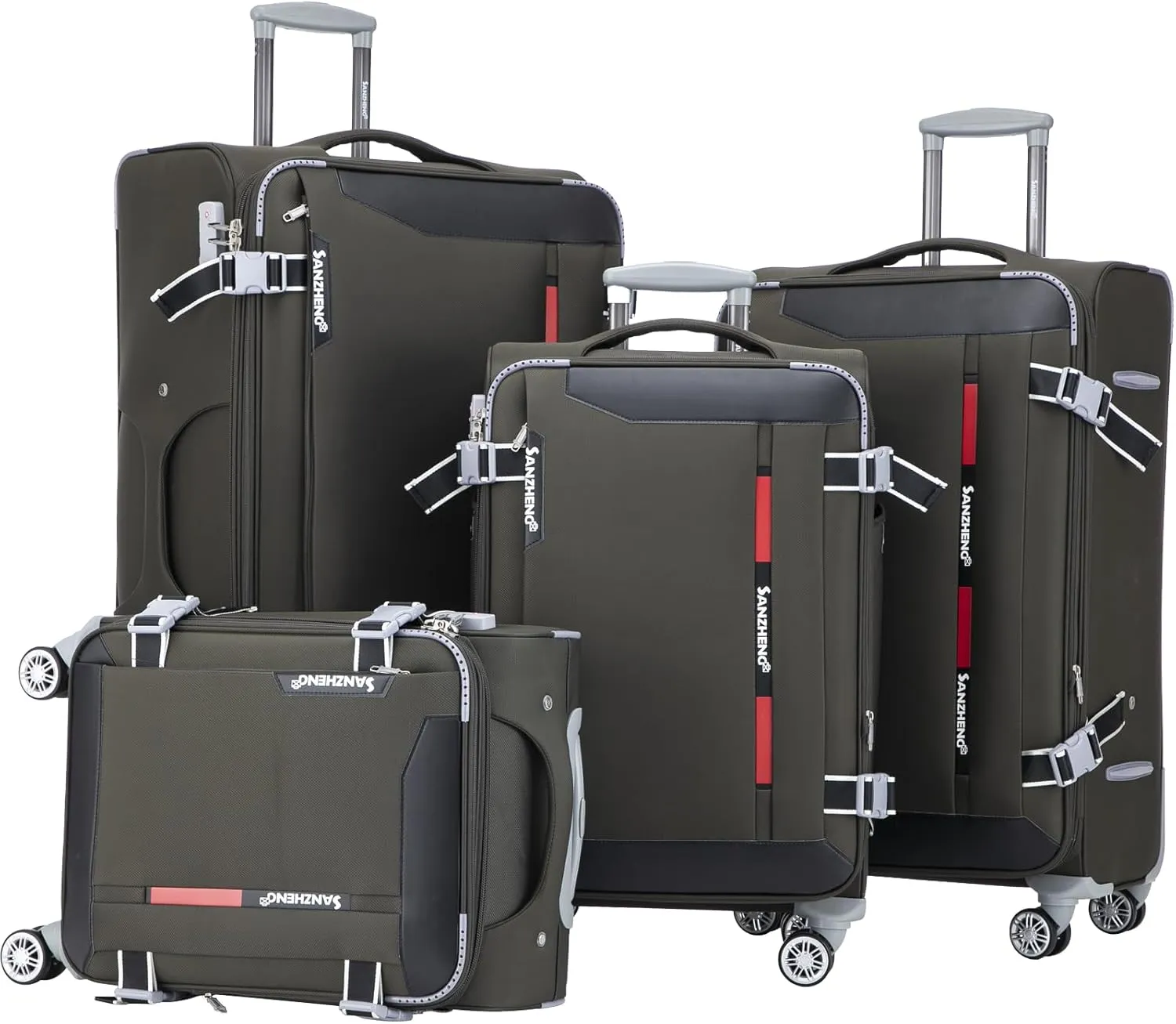 Fabric Softside 4-Piece Luggage Set, Lightweight Travel Suitcases with TSA Lock, Spinner Wheels, and Telescopic Handle, Ideal for Carry-On (Ash Green, 20/24/28/32inch)