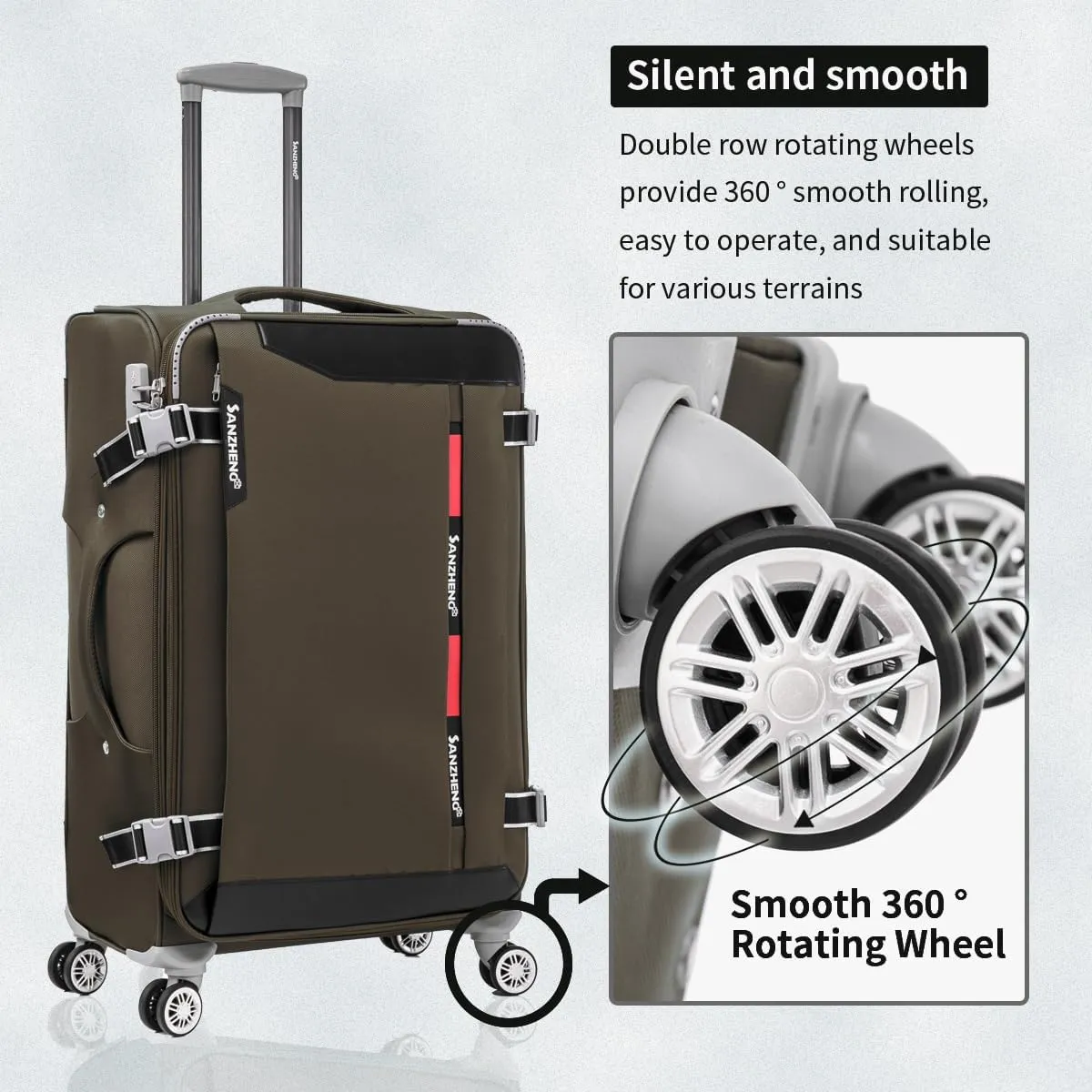 Fabric Softside 4-Piece Luggage Set, Lightweight Travel Suitcases with TSA Lock, Spinner Wheels, and Telescopic Handle, Ideal for Carry-On (Ash Green, 20/24/28/32inch)