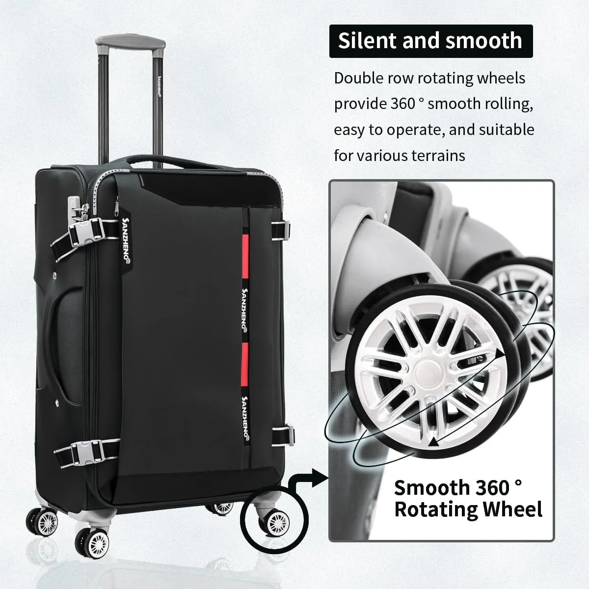 Fabric Softside 4-Piece Luggage Set, Lightweight Travel Suitcases with TSA Lock, Spinner Wheels, and Telescopic Handle, Ideal for Carry-On (Black, 20/24/28/32inch)
