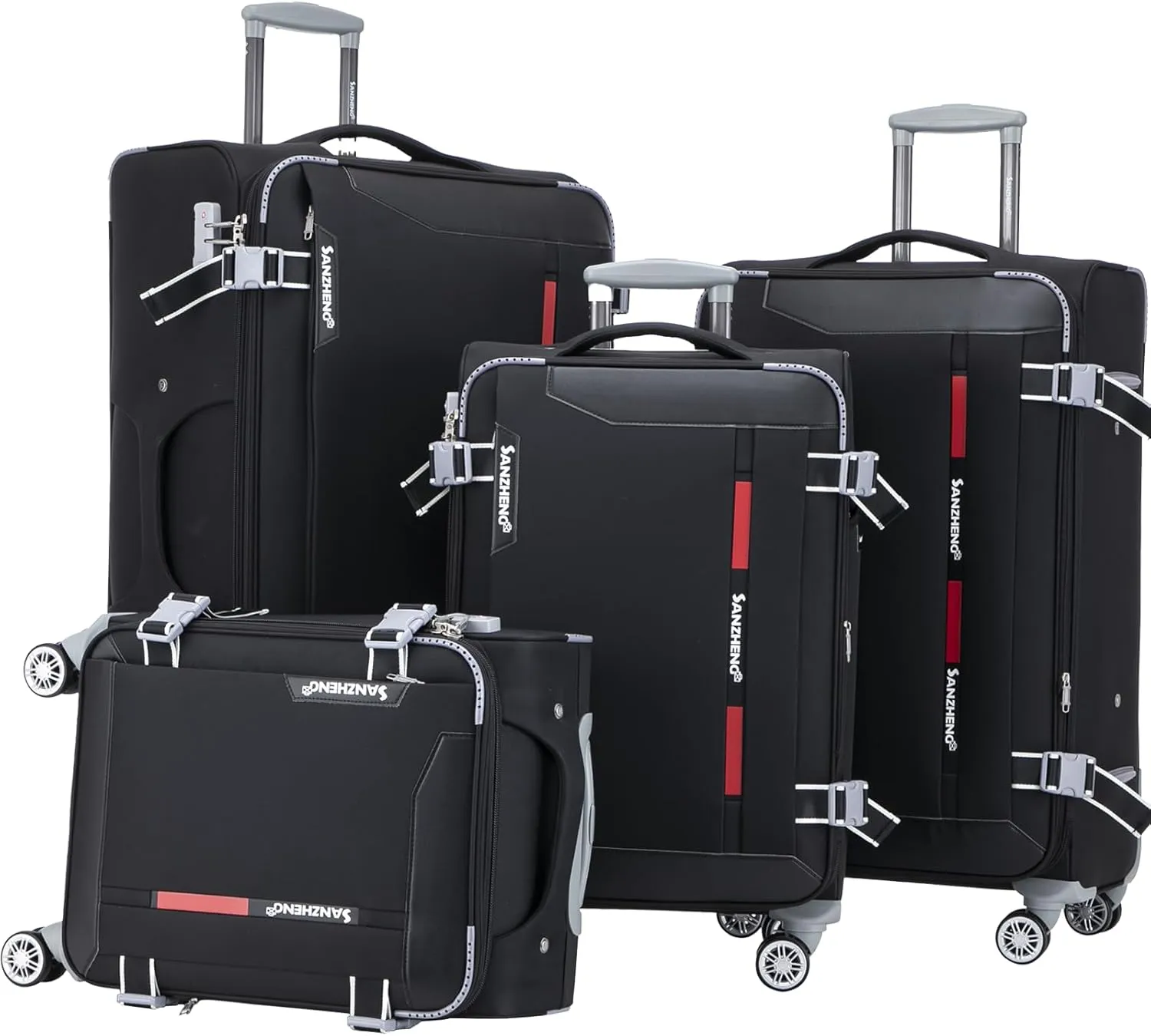 Fabric Softside 4-Piece Luggage Set, Lightweight Travel Suitcases with TSA Lock, Spinner Wheels, and Telescopic Handle, Ideal for Carry-On (Black, 20/24/28/32inch)