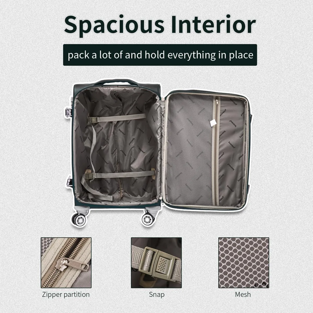 Fabric Softside 4-Piece Luggage Set, Lightweight Travel Suitcases with TSA Lock, Spinner Wheels, and Telescopic Handle, Ideal for Carry-On (Black, 20/24/28/32inch)