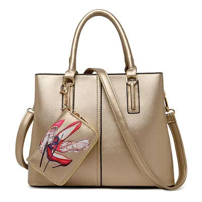 Famous Brand Designer Purses And Handbags 2017 Women Leather Handbags Set Black Gold Tote Bag Large Capacity Women Shoulder Bags