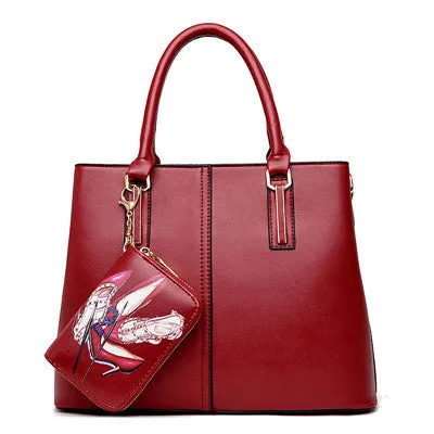Famous Brand Designer Purses And Handbags 2017 Women Leather Handbags Set Black Gold Tote Bag Large Capacity Women Shoulder Bags
