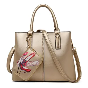 Famous Brand Designer Purses And Handbags 2017 Women Leather Handbags Set Black Gold Tote Bag Large Capacity Women Shoulder Bags