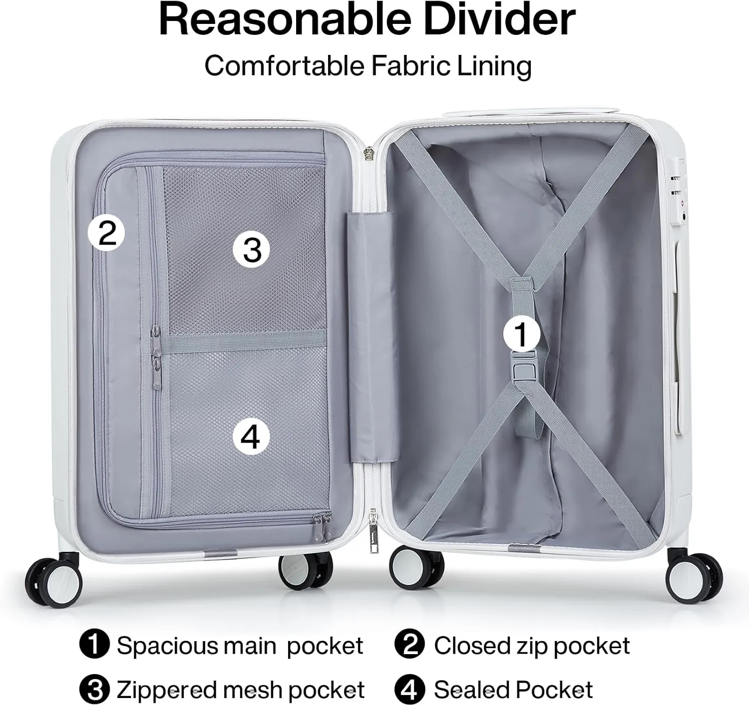 Hanke 26 Inch Luggage Large Suitcase With Spinner Wheels Tsa Luggage Suitcases Hard Case Luggage For Women & Men Rolling Checked Luggage(Smoke White)