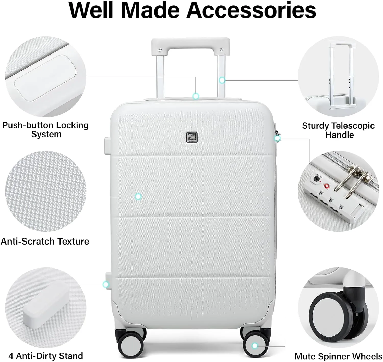 Hanke 26 Inch Luggage Large Suitcase With Spinner Wheels Tsa Luggage Suitcases Hard Case Luggage For Women & Men Rolling Checked Luggage(Smoke White)
