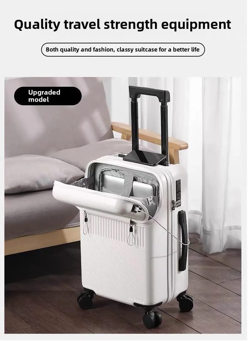 Hardside Carry On Luggage Airline Approved with Cup Holder,Lightweight PC Hard Shell Suitcases with Front Pocket, Spinner Wheels, TSA Lock (Silver, 20inch)