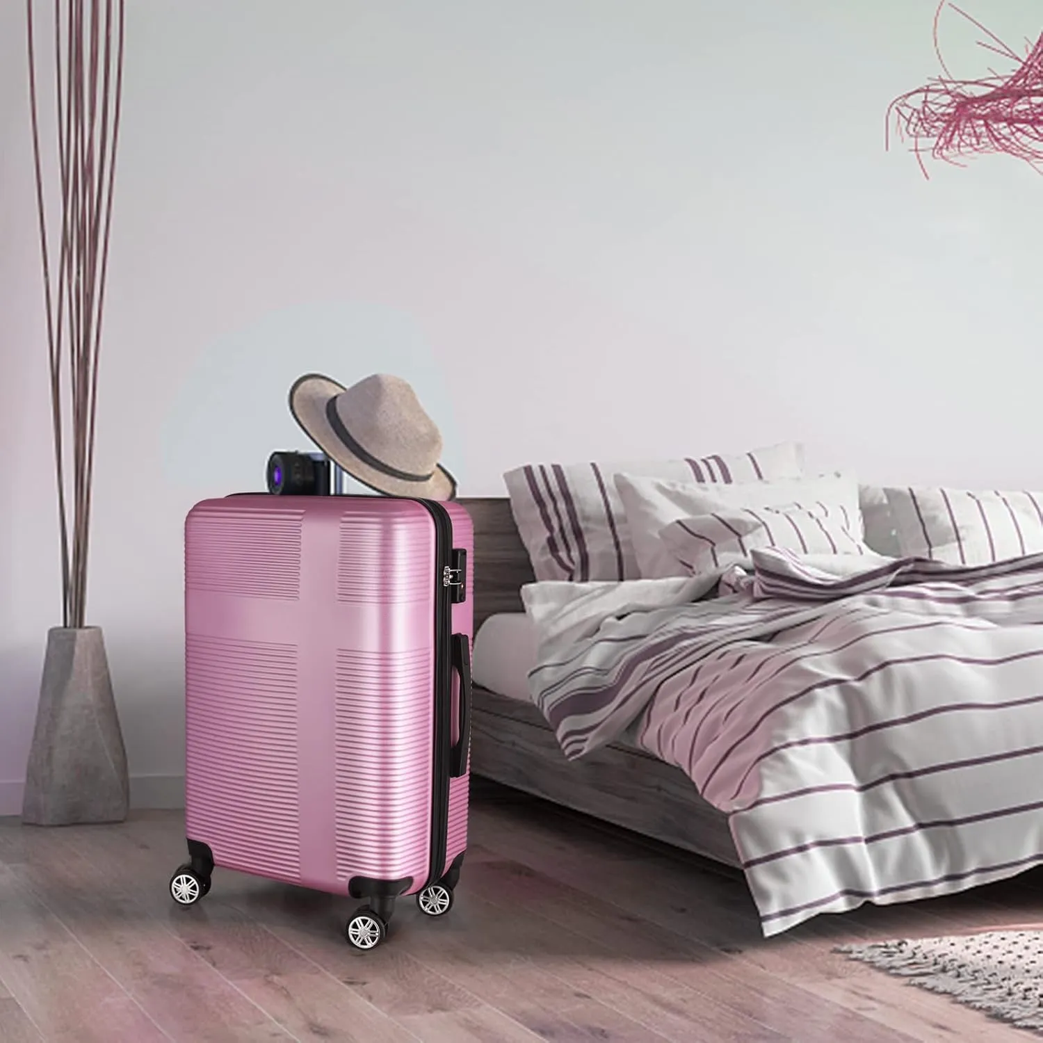 HOUAGI 3 Piece Luggage Sets,Lightweight Suitcase Sets with Spinner Wheels,Hard Shell Rolling Luggage Sets for Travel,Pink(20/24/28)
