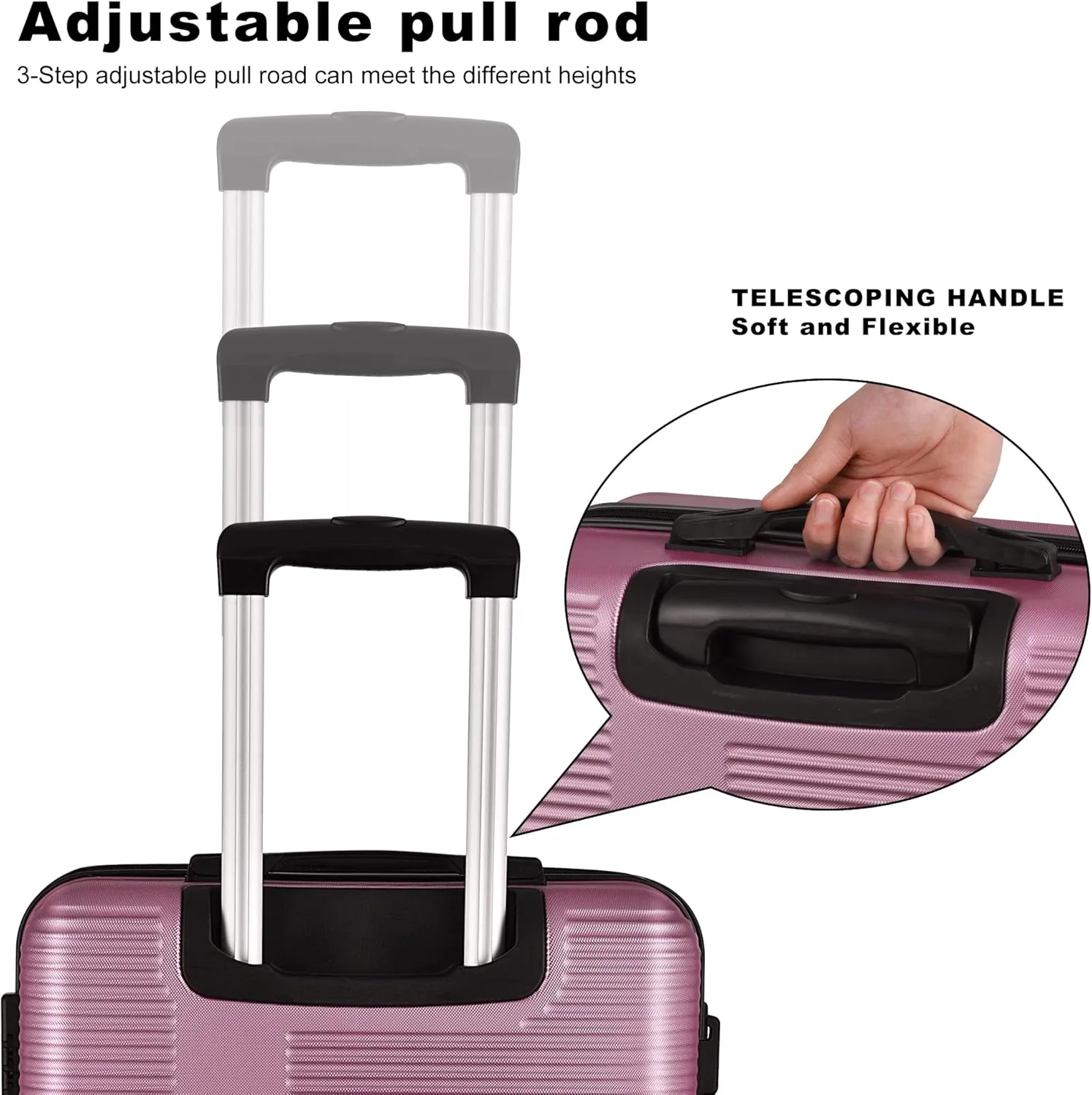 HOUAGI 3 Piece Luggage Sets,Lightweight Suitcase Sets with Spinner Wheels,Hard Shell Rolling Luggage Sets for Travel,Pink(20/24/28)