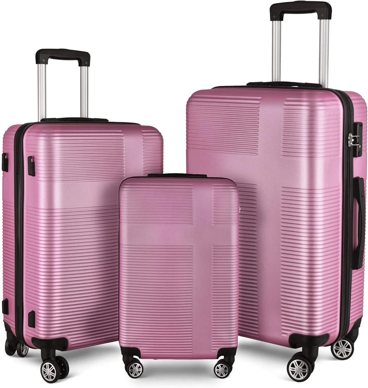 HOUAGI 3 Piece Luggage Sets,Lightweight Suitcase Sets with Spinner Wheels,Hard Shell Rolling Luggage Sets for Travel,Pink(20/24/28)