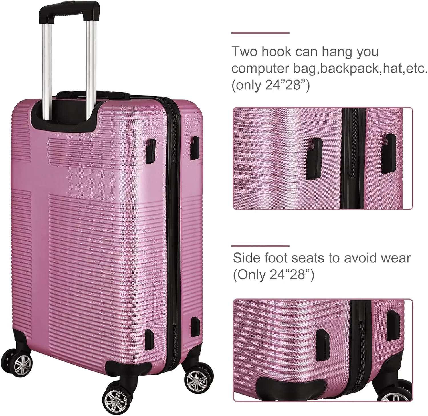HOUAGI 3 Piece Luggage Sets,Lightweight Suitcase Sets with Spinner Wheels,Hard Shell Rolling Luggage Sets for Travel,Pink(20/24/28)