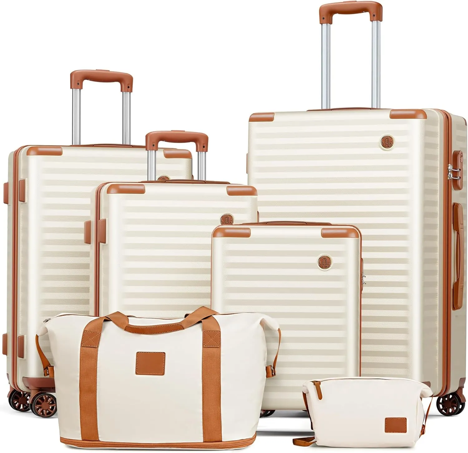 Joyway Luggage Sets 4 Piece Suitcase Set, Hardside Travel Carry on Suitcase Sets with Spinner Wheels and Combination Lock, Beige Brown