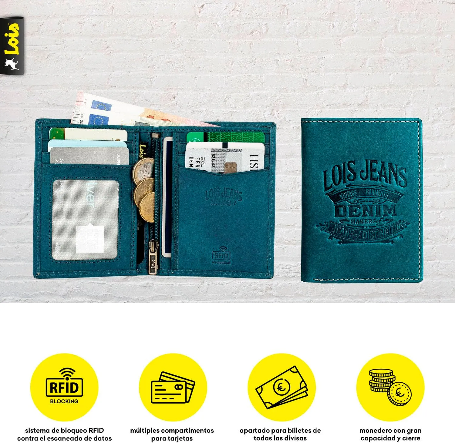 Lois - Wallets for Men, Leather Wallets for Men, Leather Wallet with Coin Purse and Multiple Compartments, Wallets and Purses. Men's Wallet. RFID 201718