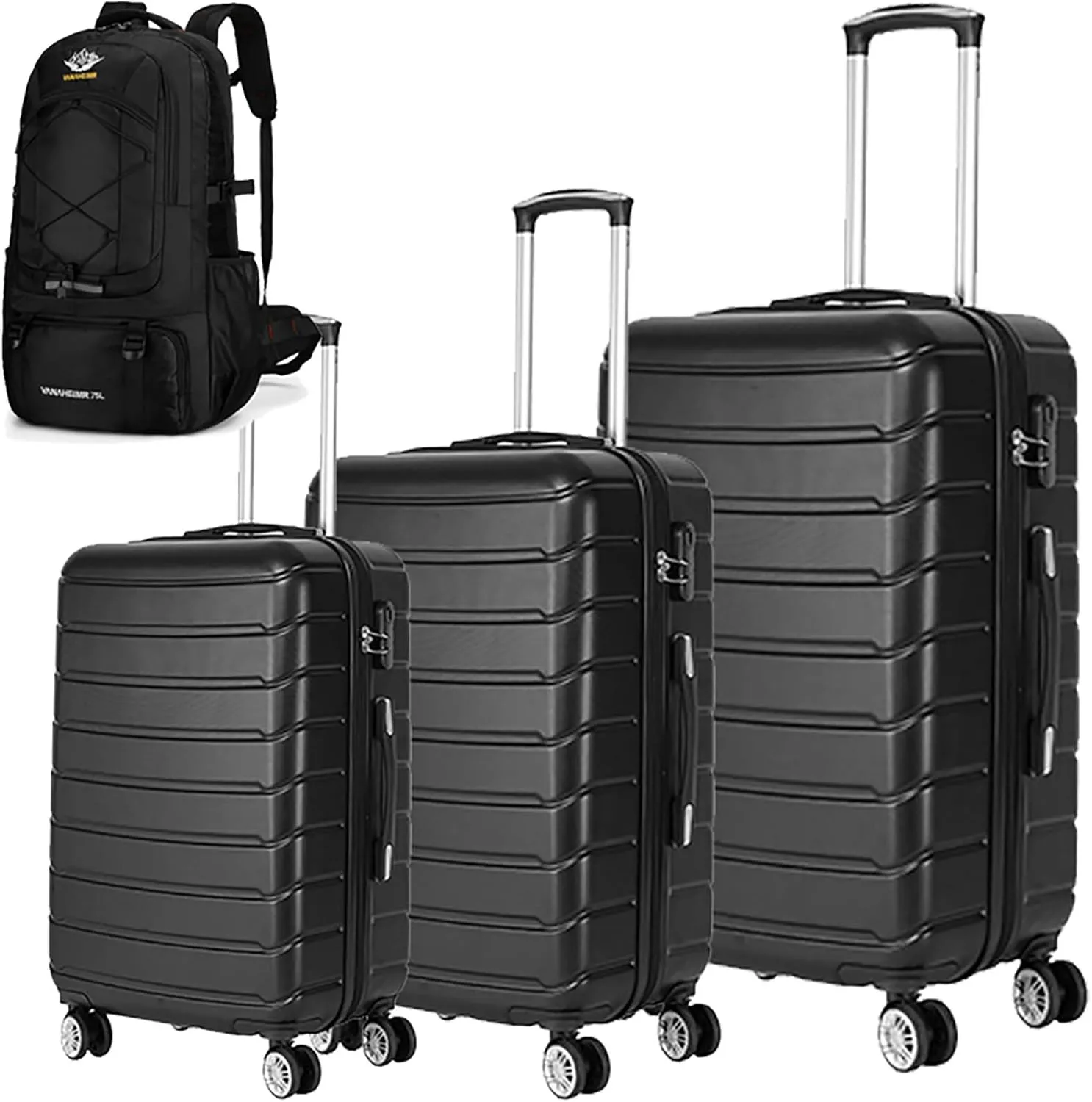 Luggage Sets 3 Piece, Hardshell Luggage, Carry On Luggage Set with TSA Lock, Luggage Sets with Spinner Wheels, Suitcases with Wheels, Luggage Set for Women, (20" 24" 28"), (Black-2)