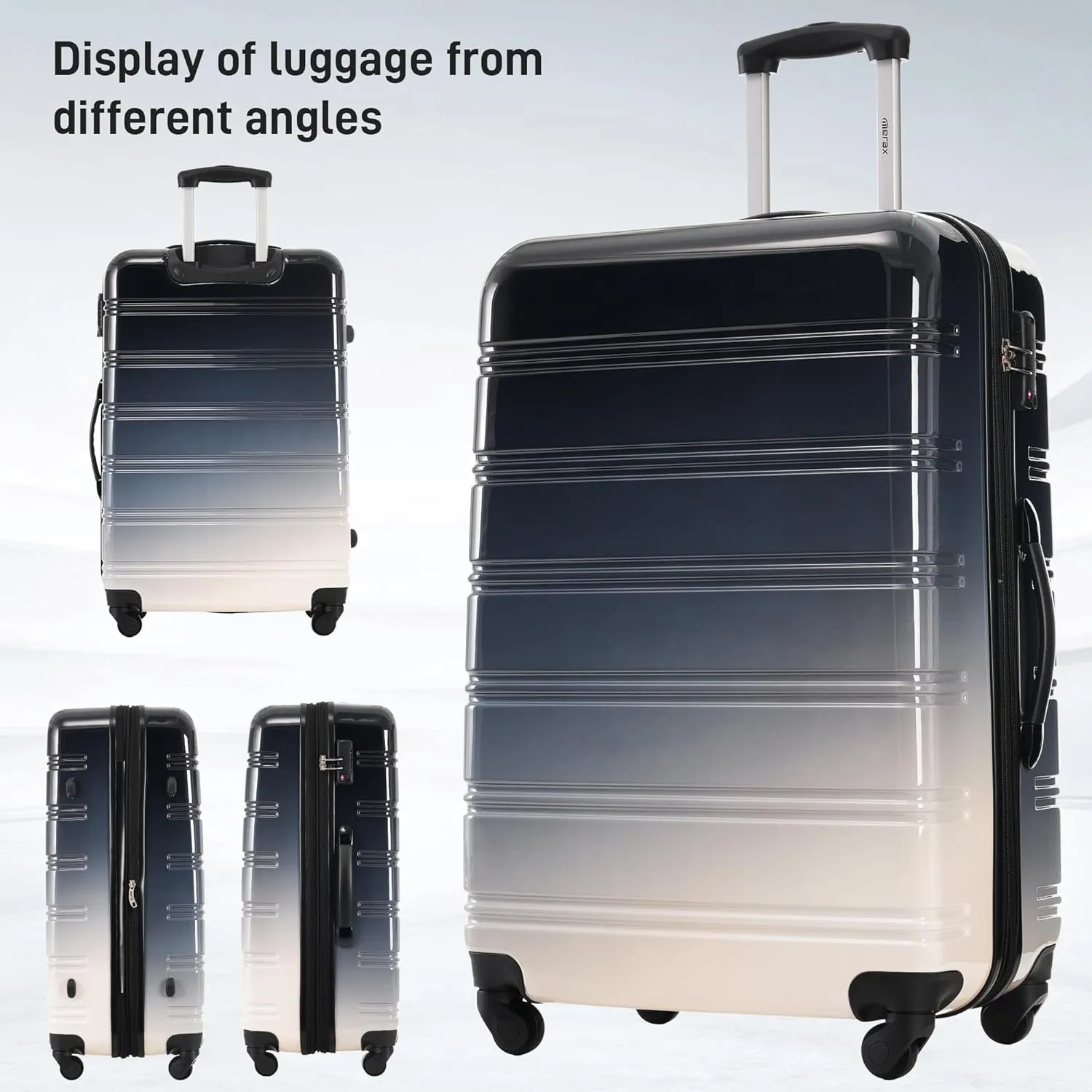 Merax Luggage Sets 3 Piece, Hardside Expandable Suitcase Set with Spinner Wheels, Lightweight Gradient Color Luggage 20 24 28 IN, Gradient Black