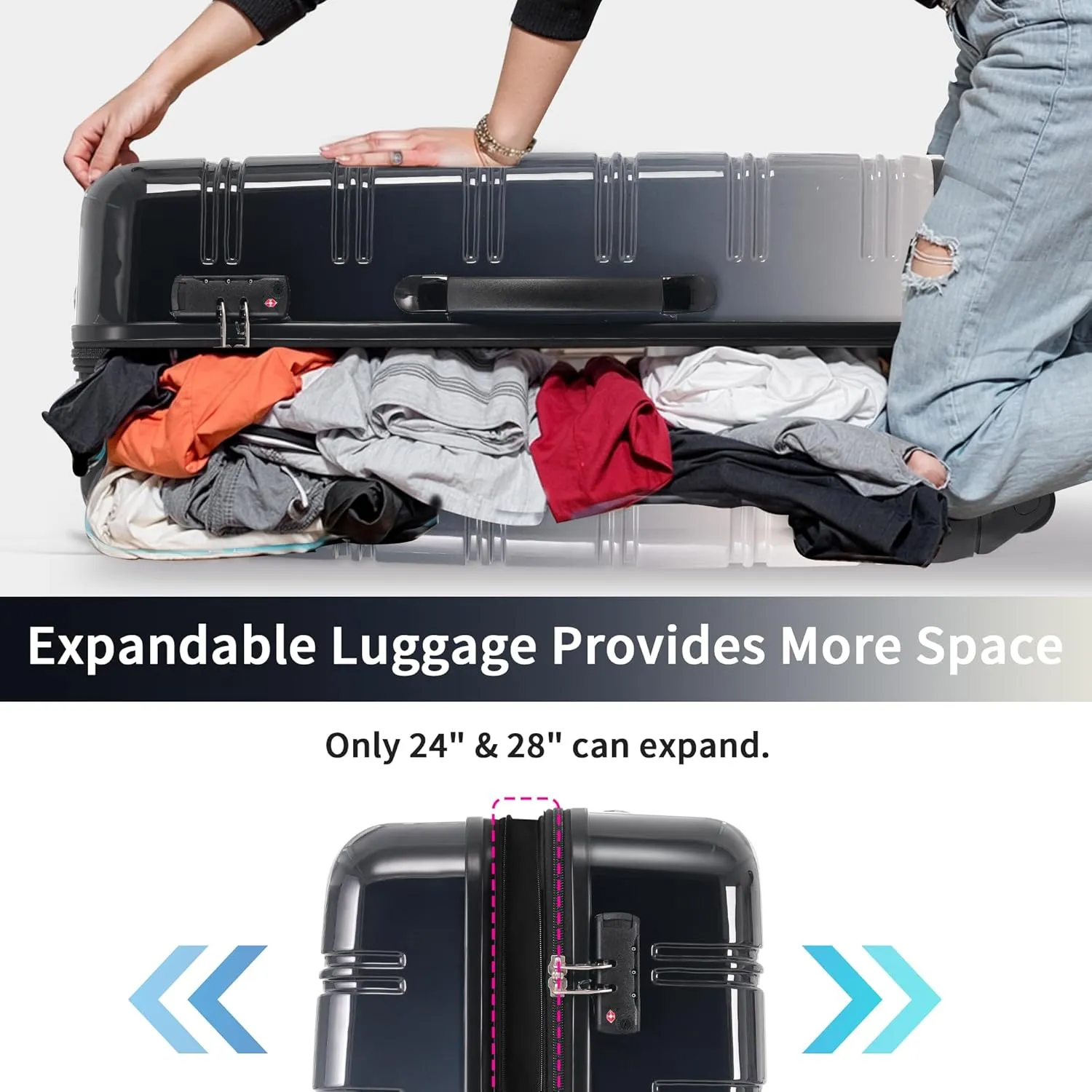 Merax Luggage Sets 3 Piece, Hardside Expandable Suitcase Set with Spinner Wheels, Lightweight Gradient Color Luggage 20 24 28 IN, Gradient Black