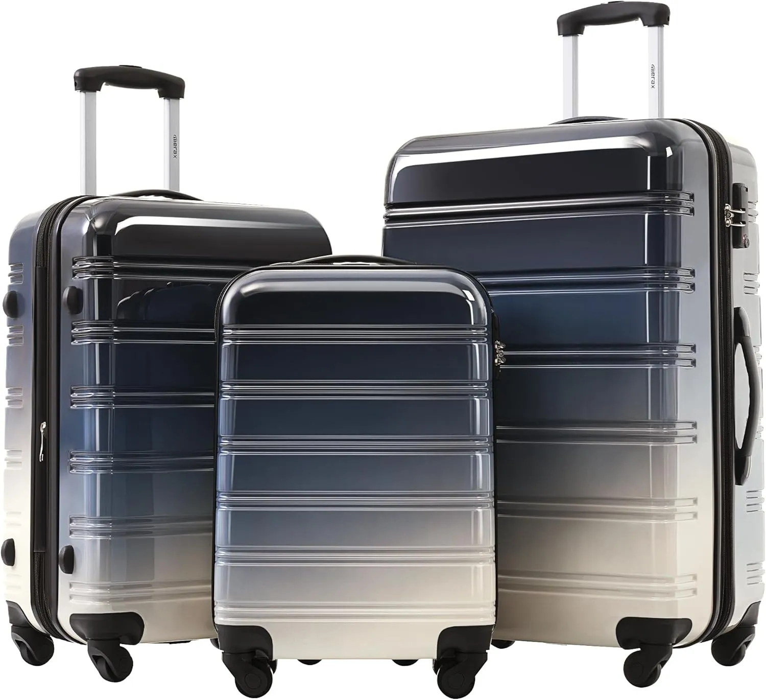 Merax Luggage Sets 3 Piece, Hardside Expandable Suitcase Set with Spinner Wheels, Lightweight Gradient Color Luggage 20 24 28 IN, Gradient Black