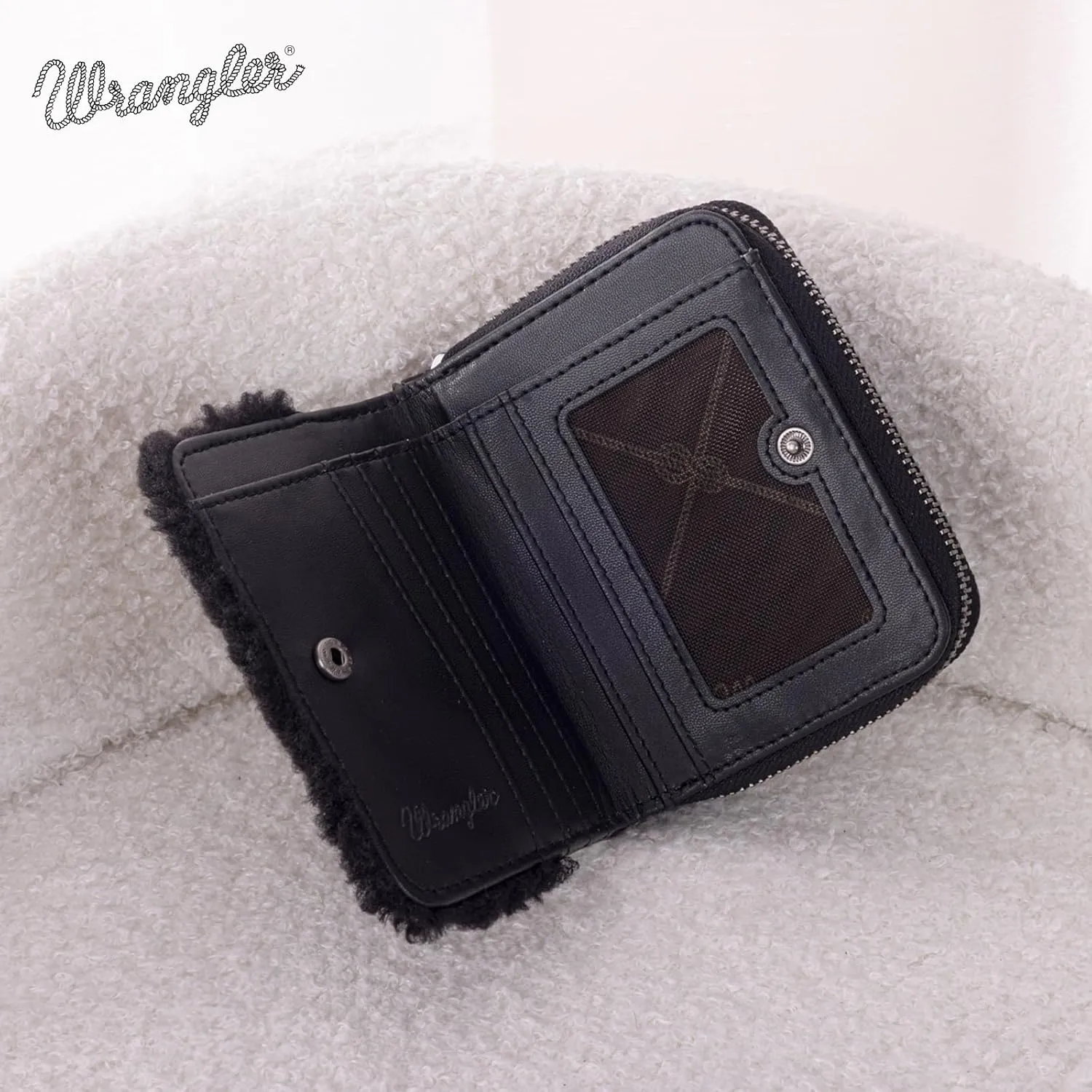 Montana West  Wrangler Credit Card Wallet Bifold Card Case Pouches for Women, Fluffy Black, Minimalist