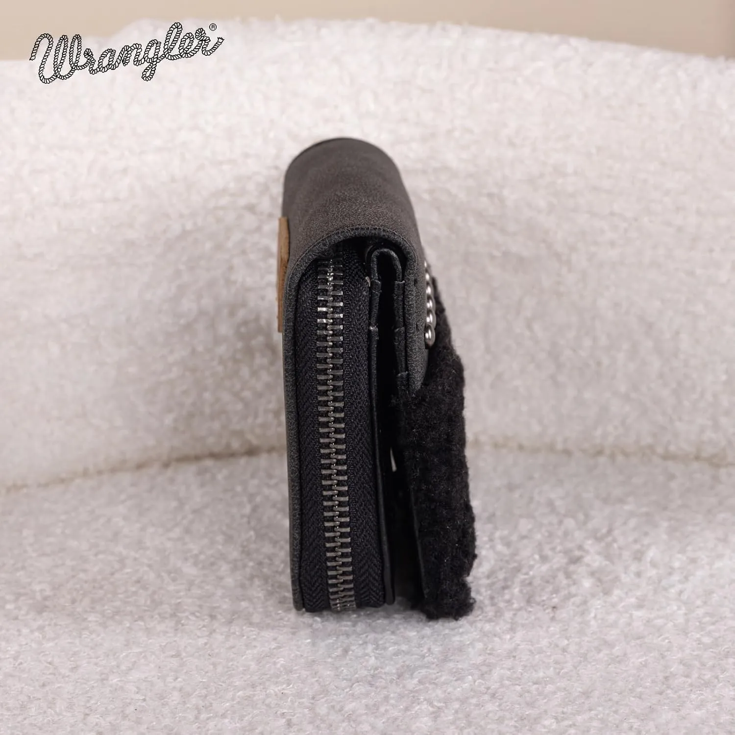 Montana West  Wrangler Credit Card Wallet Bifold Card Case Pouches for Women, Fluffy Black, Minimalist