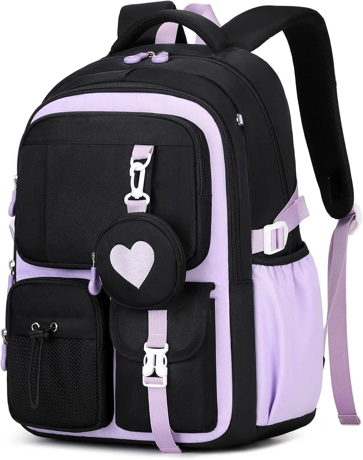 MOONBABY Girls Backpack, Kids Backpack for Girls, School Bag for Primary Elementary Teenage, Middle Students Bookbag, Kawaii School Backpacks for Girl Ages 8-12, Black and Purple