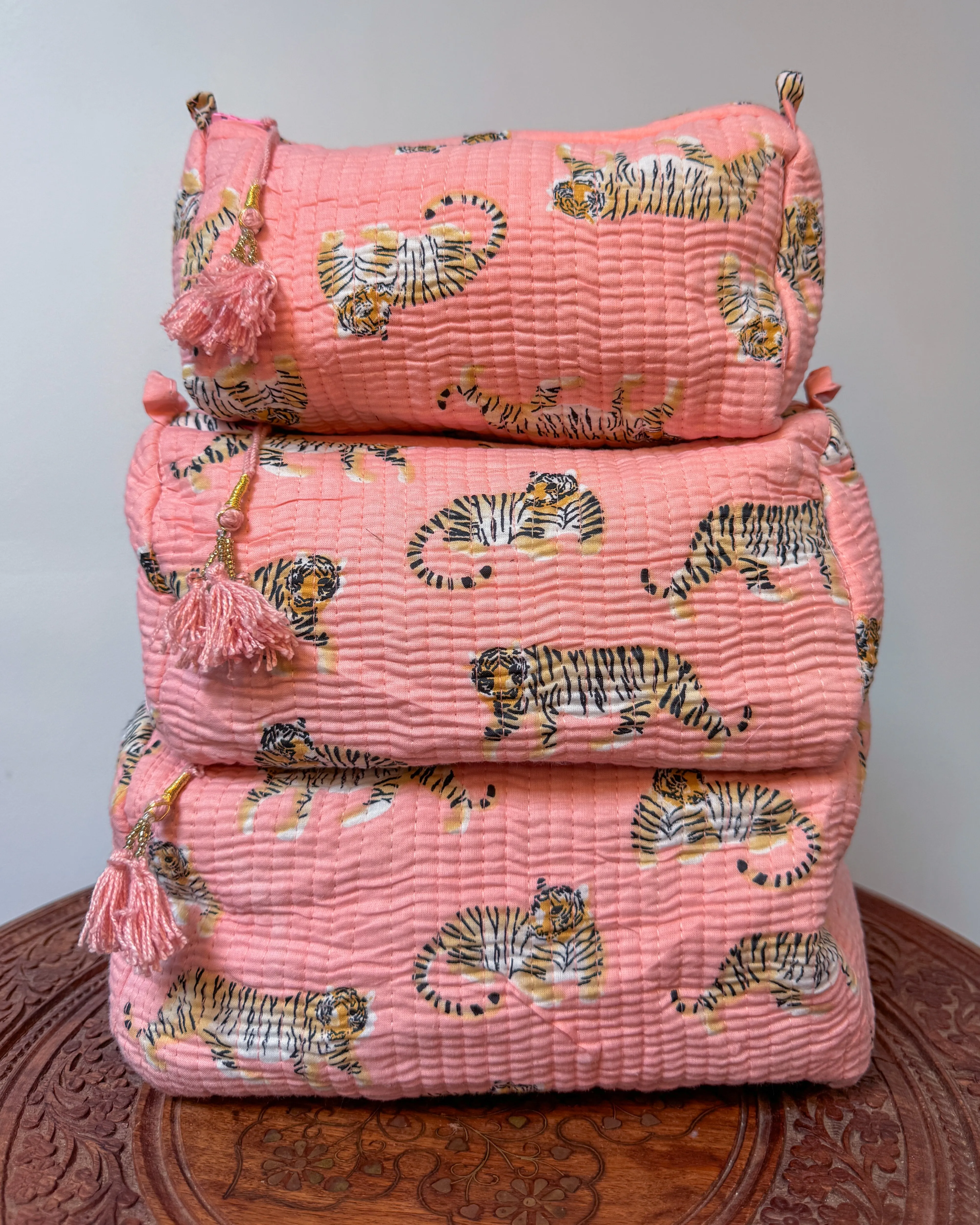 Pink tiger l Handmade Quilted Cotton Bag