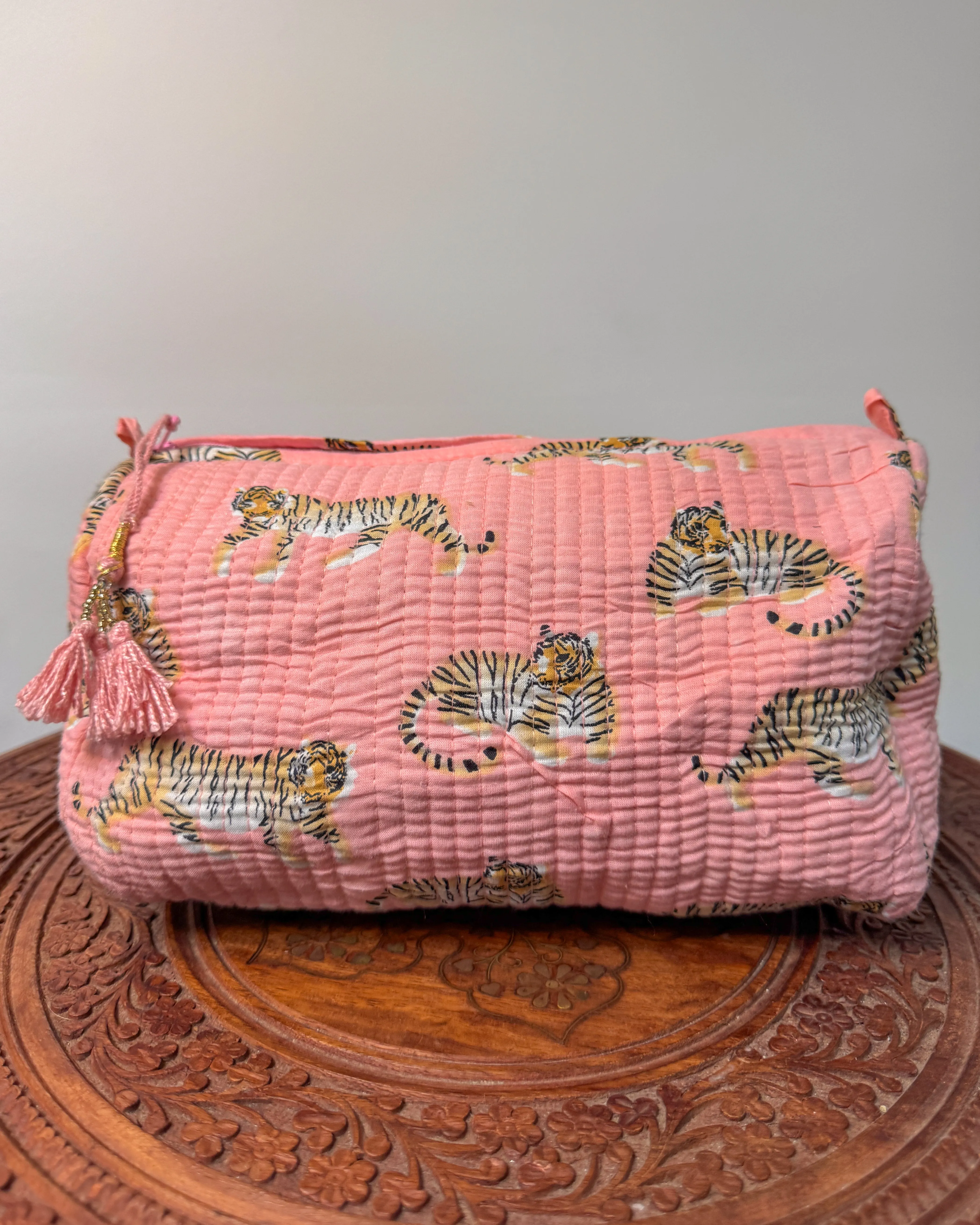 Pink tiger l Handmade Quilted Cotton Bag