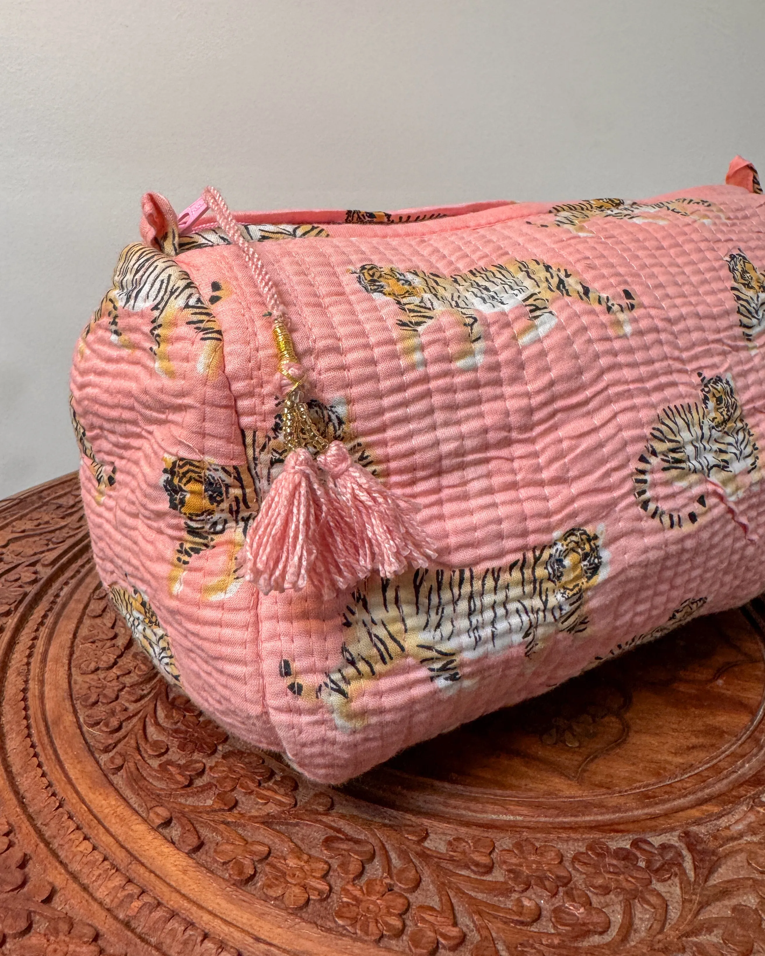 Pink tiger l Handmade Quilted Cotton Bag